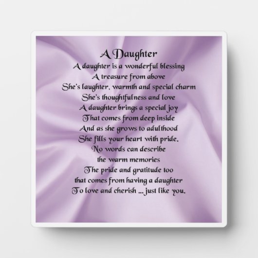 Daughter Poem Plaque - Lila zijdeontwerp Fotoplaat (Voorkant)