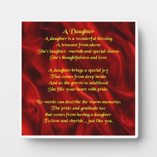 Daughter Poem Plaque - Ontwerp van rode zijde Fotoplaat (Voorkant)