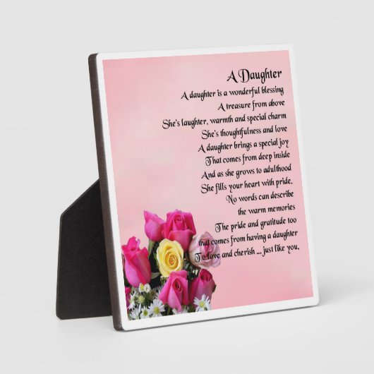 Daughter Poem Plaque - Ontwerp van Rozen Fotoplaat (Voorkant)
