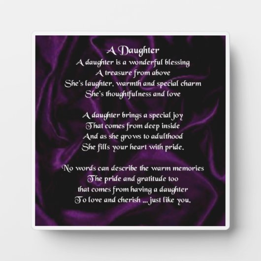 Daughter Poem Plaque - Paars zijderijontwerp Fotoplaat (Voorkant)