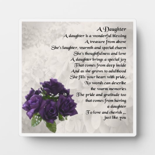 Daughter Poem Plaque - Paarse Rozen ontwerpen Fotoplaat (Voorkant)