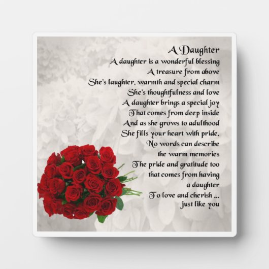 Daughter Poem Plaque - Red Roses Design Fotoplaat (Voorkant)