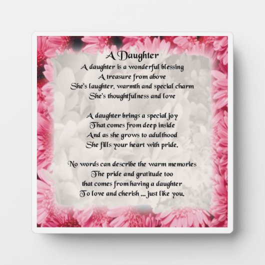 Daughter Poem Plaque - Roze Floral Design Fotoplaat (Voorkant)