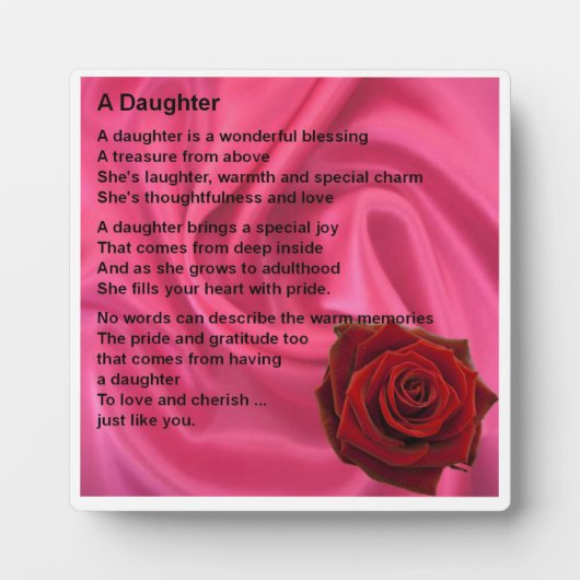 Daughter Poem Plaque - Roze zijde en Roos design Fotoplaat (Voorkant)