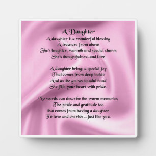 Daughter Poem Plaque - Roze zijderijontwerp Fotoplaat