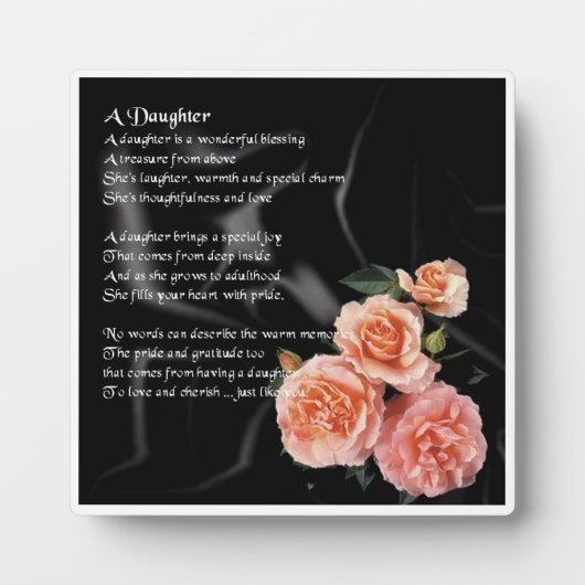 Daughter Poem Plaque - Rozen op zwart design Fotoplaat (Voorkant)