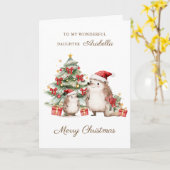 Daughter Santa Hedgehog Christmas  Kaart (Gele Bloem)