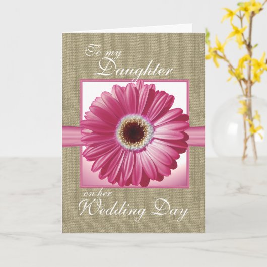 Daughter Wedding Day Pink Gerbera Kaart (Gele Bloem)