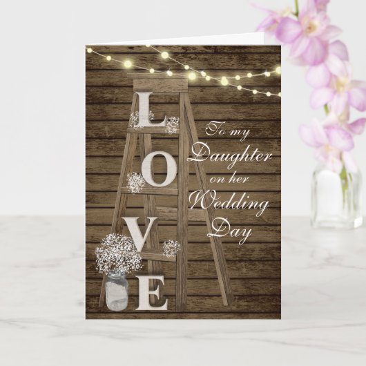 Daughter Wedding Day Rustic Ladder Card Kaart (Orchidee)