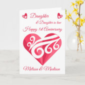 Daughters 1st Wedding Jubileum Roze Heart Kaart (Gele Bloem)