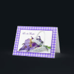 Daughter's Birthday Iris Bouquet Kaart<br><div class="desc">Iris bouquet in white gathering basket with purple gingham border.</div>