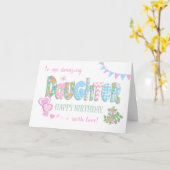 Daughter's Birthday met Dog Rozen Hearts Bunting Kaart (Gele Bloem)