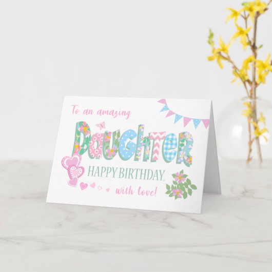 Daughter's Birthday met Dog Rozen Hearts Bunting Kaart (Gele Bloem)