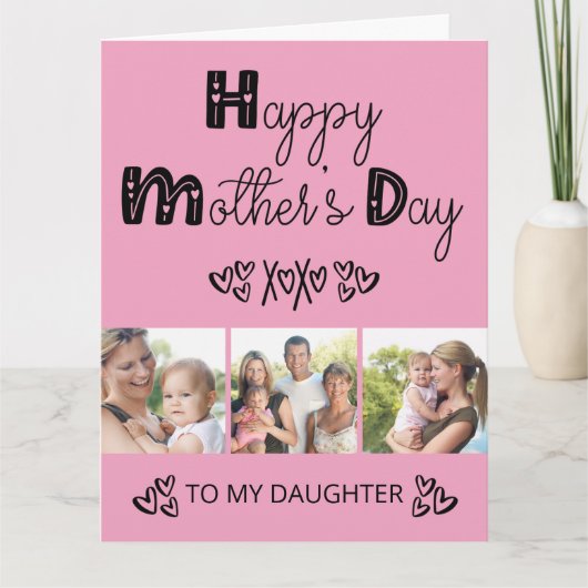 Daughters Moederdag Pink Doodle Typografie Kaart (Voorkant)