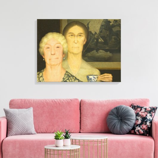 Daughters of Revolution by Grant Wood Canvas Afdruk (Insitu (Woonkamer))