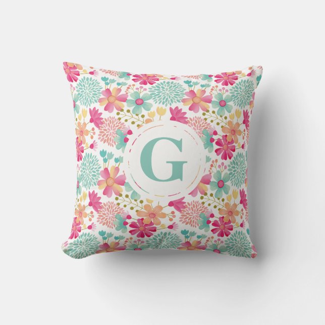 Daughters Room Persoonlijke Letter Floral Pillow Kussen (Voorkant)