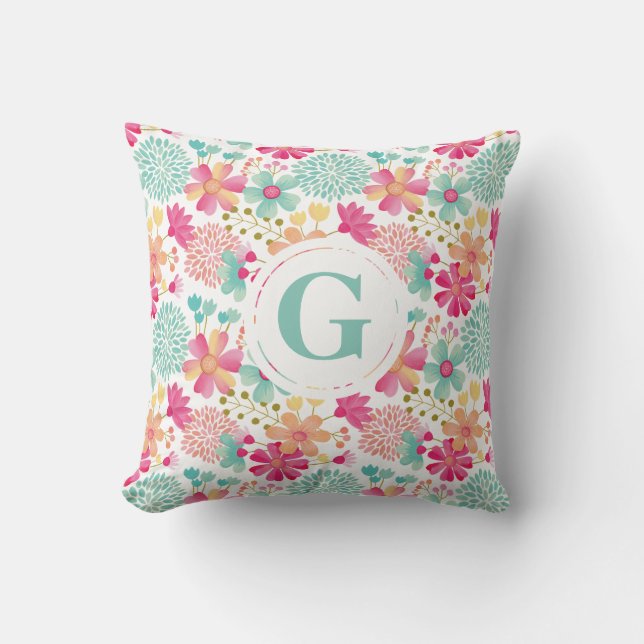 Daughters Room Persoonlijke Letter Floral Pillow Kussen (Voorkant)