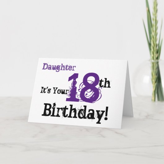 Daughte's 18e verjaardagsgroet in zwart, paarse. kaart (Voorkant)