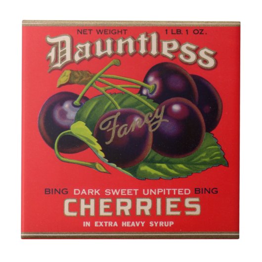 Dauntless Cherries in Heavy Syrup uit de jaren '30 Tegeltje (Voorkant)