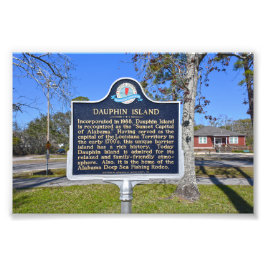 Dauphin Island, Alabama, Historic Sign Foto Afdruk