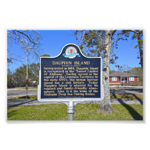 Dauphin Island, Alabama, Historic Sign Foto Afdruk