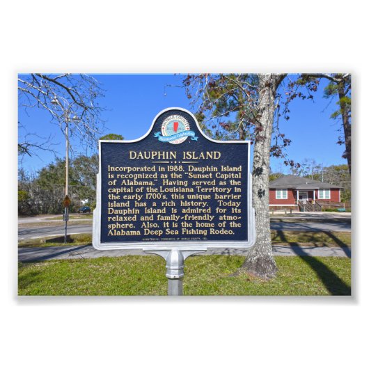 Dauphin Island, Alabama, Historic Sign Foto Afdruk (Voorkant)