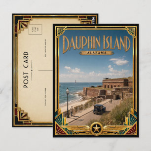 Dauphin Island Alabama Vintage Art Deco Gouden Tij Briefkaart