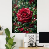 Dauw Roos Luxe Macro Bloei Poster (Thuiskantoor)