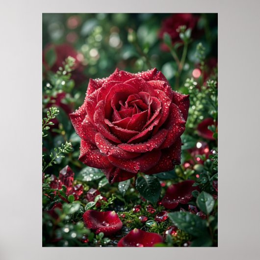 Dauw Roos Luxe Macro Bloei Poster (Voorkant)