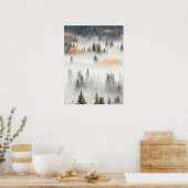 Dauwdal nevel bedekt bergwoud poster (Keuken)