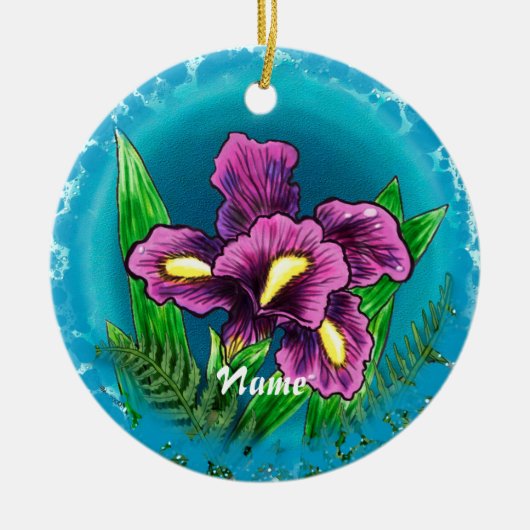 Dauwdrup iris keramisch ornament (Voorkant)