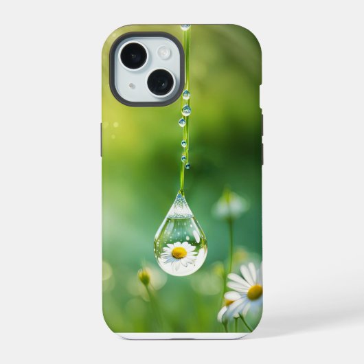 dauwdruppel met daisy reflectie iPhone 15 case (Achterkant)