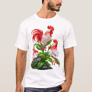 Dauwige Rode Haan Tropische Bloem Natuur T-shirt