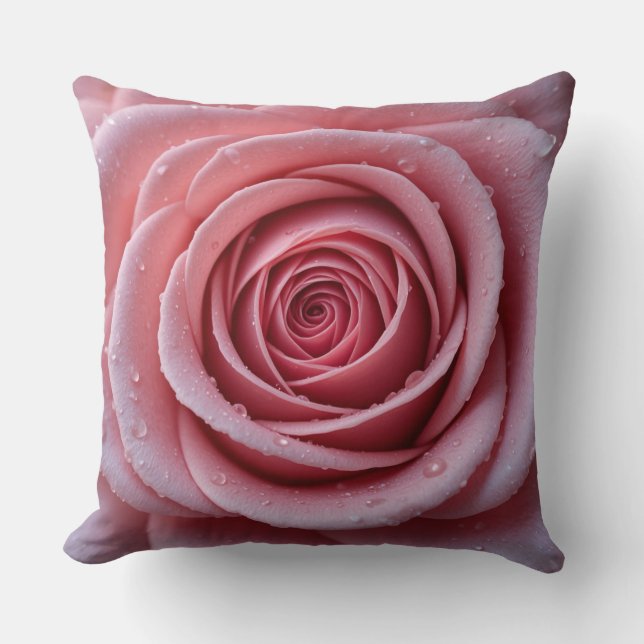 Dauwroze Rozenkussen | Elegante Bloemendecoratie Kussen (Voorkant)
