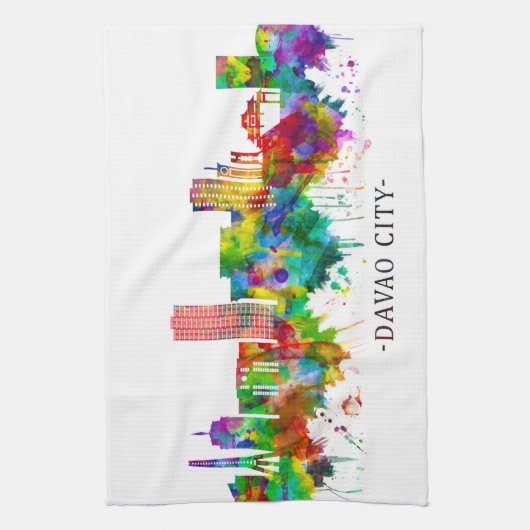 Davao City Philippines Skyline Theedoek (Verticaal)
