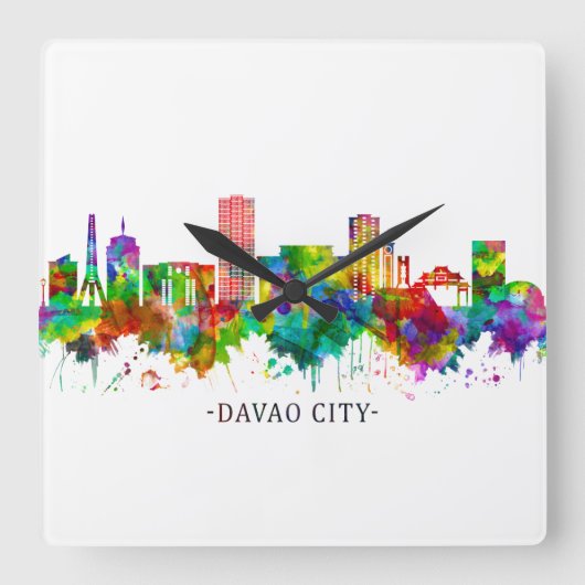 Davao City Philippines Skyline Vierkante Klok (Voorkant)