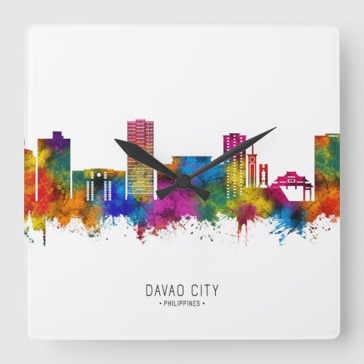 Davao City Philippines Skyline Vierkante Klok (Voorkant)