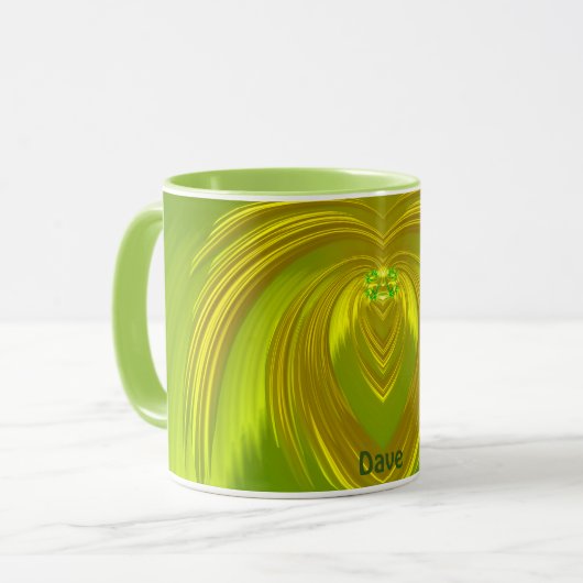 DAVE ~ GLOSSY 3D Gold Yellow Green ~ Mok (Voorkant links)