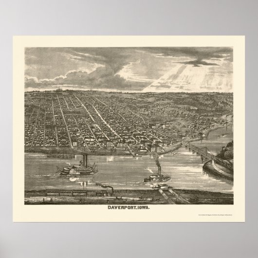 Davenport, IA Panoramic Map - 1875a Poster (Voorkant)