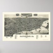 Davenport, IA Panoramic Map - 1888 Poster (Voorkant)