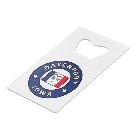 Davenport Iowa Creditkaart Flessenopener (Voorkant Gekanteld)