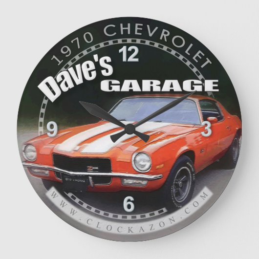 Dave's Garage 1970 Chevrolet Camaro Wall Clock Grote Klok (Voorkant)