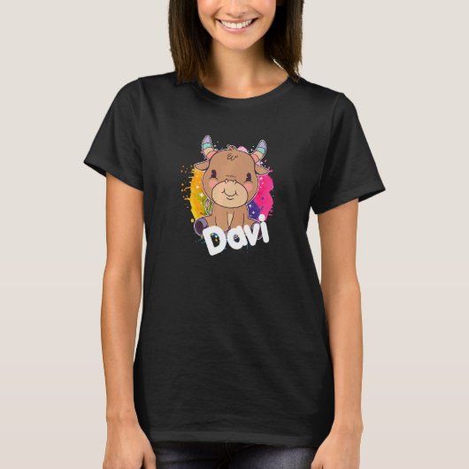 DAVI Cute Boy Name met schattige Koe T-shirt (Voorkant)