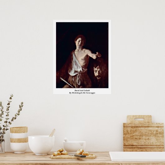 David and Goliath by Michelangelo Da Caravaggio Poster (Keuken)
