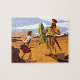 David bereidt zich voor om Goliath te deaten met e Legpuzzel