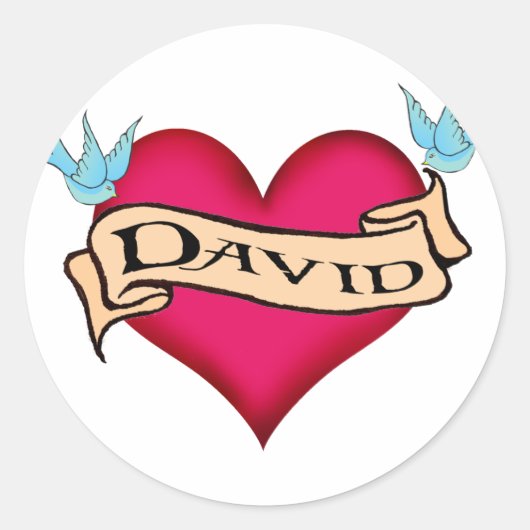 David - Custom Heart Tattoo T-shirts & cadeautjes Ronde Sticker (Voorkant)