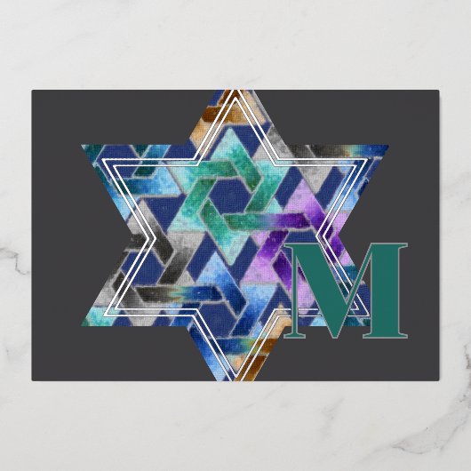 David Damask Dankjewel Monogram Folie Uitnodiging (Voorkant)