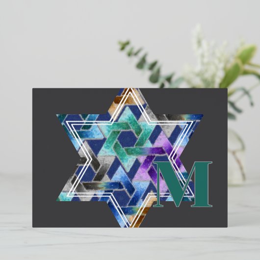 David Damask Dankjewel Monogram Folie Uitnodiging (Staand Voorkant)