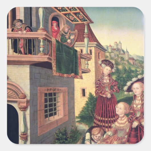 David en Bathsheba, 1528 Vierkante Sticker (Voorkant)