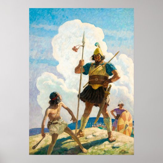David en Goliath door Newell Convers Wyeth Poster (Voorkant)